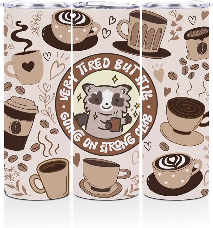 Funny Raccoon 20oz Stainless Steel Tumbler, Coffee Lovers Gifts, Straight Skinny Coffee Mug, Insulated Tumblers Cups Raccoon Gifts for Women Girls, Travel Water Bottle for Office Birthday Christmas