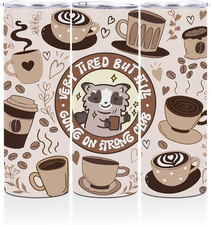 Funny Raccoon 20oz Stainless Steel Tumbler, Coffee Lovers Gifts, Straight Skinny Coffee Mug, Insulated Tumblers Cups Raccoon Gifts for Women Girls, Travel Water Bottle for Office Birthday Christmas