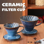 Load image into Gallery viewer, Ceramic Coffee Dripper Filter 60 Angle Tapered 02-4Cup Pour Over Coffee Ceramic Hand Brew Outdoor Cup Retro Filter Set Reusable Portable Coffee Maker (2/4 People Large - Sky Blue)