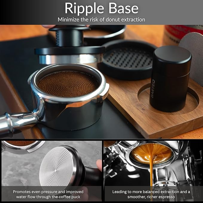BARTEQ 53.3mm Espresso Accessories Kit, Self Leveling Double Spring Loaded Calibrated Coffee Tamper, Stainless Steel Ripple Base Fits 53mm-53.5mm Portafilters