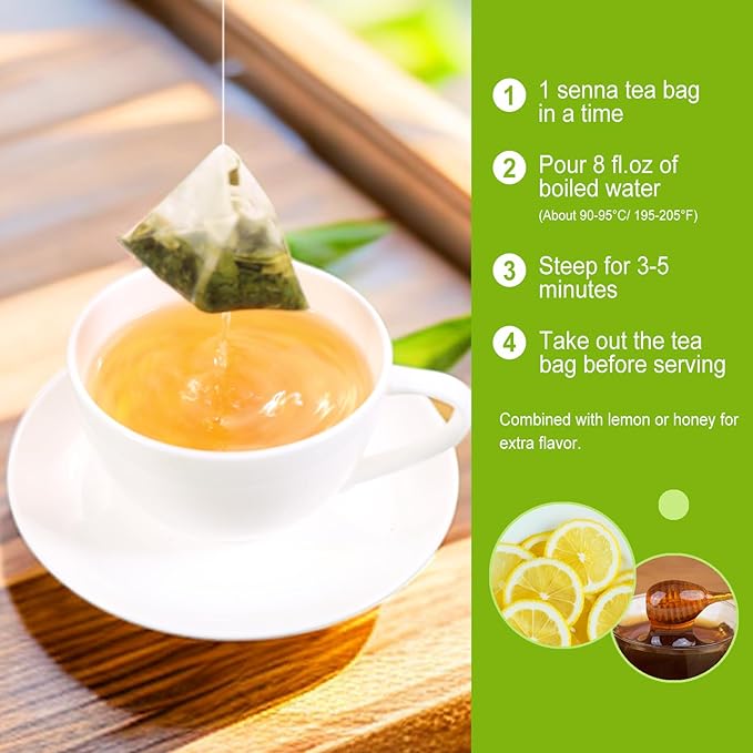 FullChea - Senna Tea, 50 Teabags, 1.5g/bag - Naturally Senna Leaf Tea for Constipation - Non-GMO - Caffeine-free - Support Digestion & Boost Immune System