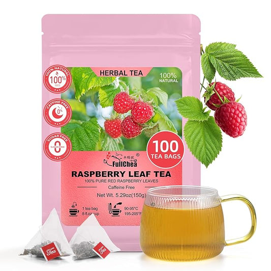 FullChea - Raspberry Leaf Tea Bag, 100 Count - Natural Pregnancy Tea for Women's Wellness, Menstrual Cycle & Uterine Health - Pure Red Raspberry Leaves - Non-GMO - Caffeine-free