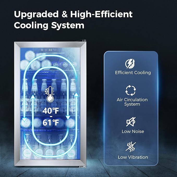 Kismile 3.2 Cu.ft Beverage Refrigerator and Cooler,130 Can Mini Fridge Glass Door,Digital Temperature Display for Soda, Beer or Wine, Small Drink Dispenser Cooler for Home, Office or Bar(Silver)