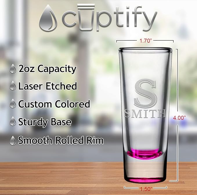 Personalized Shot Glasses Set of 12 Pink Bottom Custom 2 oz Cordial Shot Glass Initial and Name for Gifts, Weddings, Birthdays, Party, Event, Decorations