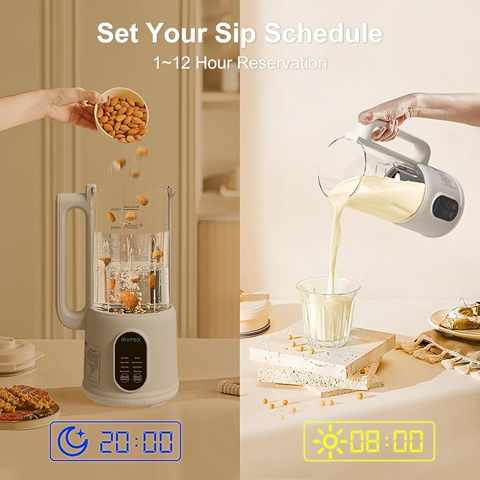 8 in 1 Automatic Nut Milk Maker, 41oz Homemade Soybean Milk, Almond Milk, Oat Milk and Juice, Electric Bean and Nut Milk Machine with Appointment Timer, Keep Warm and Self-cleaning Function, Beige