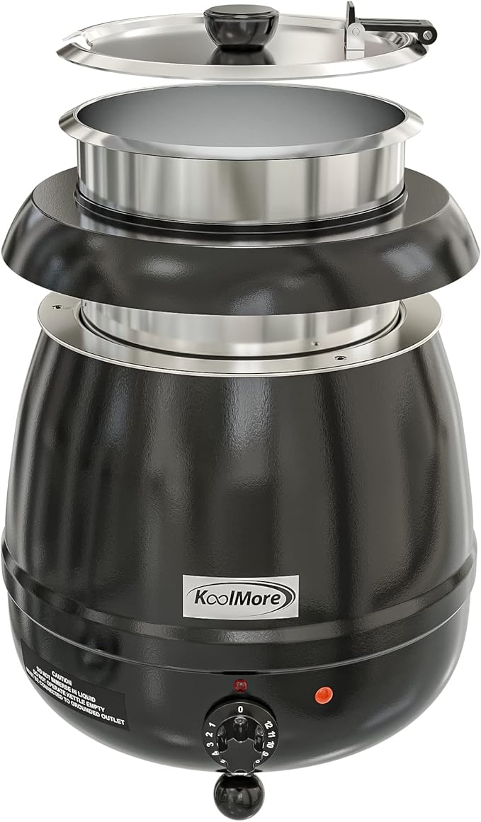 KoolMore Commercial Soup Kettle Warmer with Hinged Lid and Removable Pot Insert for Buffet, Restaurant, Party, Event, and Catering, Large 2.5 Gallon, Electric [Black] (SK-BK-3G)