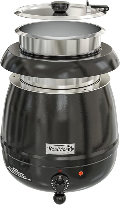 KoolMore Commercial Soup Kettle Warmer with Hinged Lid and Removable Pot Insert for Buffet, Restaurant, Party, Event, and Catering, Large 2.5 Gallon, Electric [Black] (SK-BK-3G)