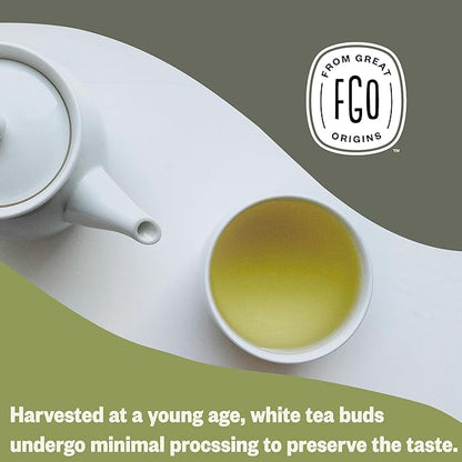 FGO Organic White Tea, 100 Count, Eco-Conscious Tea Bags, Resealable Bag, Packaging May Vary(Pack of 1)