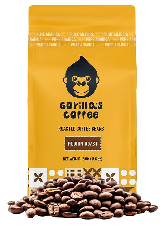 Gorilla's Coffee 100% Arabica - Medium Roast Whole Bean Coffee, Fair Trade, Full Bodied, with Notes of Dark Chocolate | Premium Rwandan Coffee | Rich, Flavorful, and Aromatic (500g/17.6oz)
