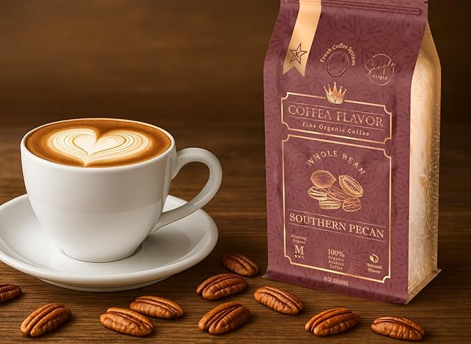 Southern Pecan Flavored Whole Bean Coffee – Organic, Medium Roast, 100% Arabica, Single Origin – Naturally Flavored – by Coffea Flavor