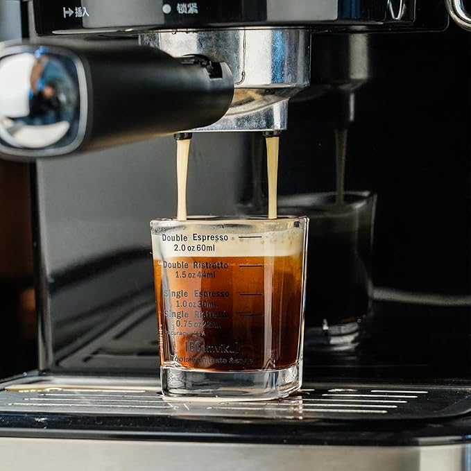 BCnmviku Espresso Shot Glasses Measuring Cup Liquid Heavy Glass for Baristas 2oz for Single Shot of Ristrettos (2 pack)