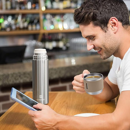 Stainless Steel Thermo 500ml/16.9oz Vacuum Insulated Bottle with Cup for Coffee Hot drink and Cold drink water flask.(Brown,Single)