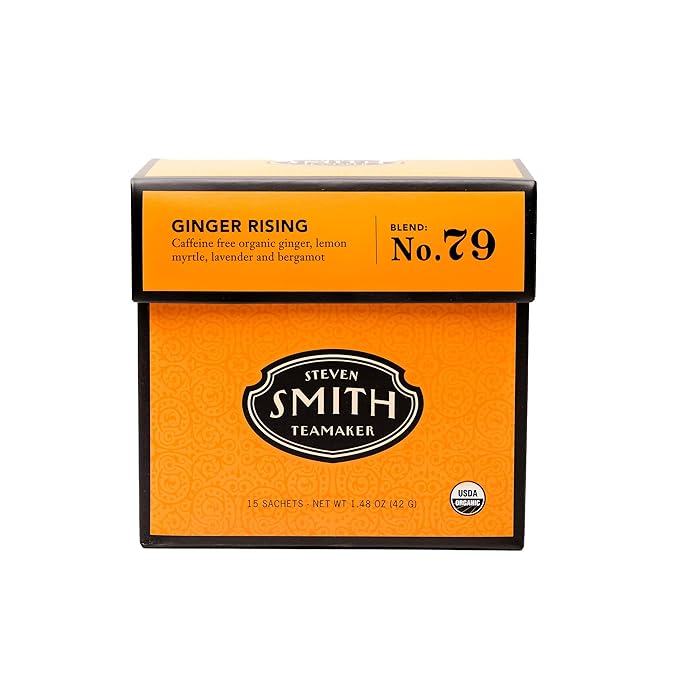Steven Smith Teamaker Ginger Rising No. 79, Organic Ginger, Lemon, Herbal Tea Blend, Caffeine-Free, Sugar-Free, Sustainably Grown, Tea Bags, 15 Sachets, 1.48oz each
