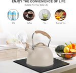 Load image into Gallery viewer, Tea Kettle, Vegoran 100 OZ / 3 Liter Whistling Tea Kettle, Tea Pots for Stove Top Food Grade Stainless Steel with Wood Pattern Folding Handle, Loud Whistle Kettle for Tea, Coffee, Milk (Milk White)
