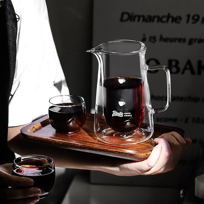 Double Wall Glass Coffee Carafe - 400ML/14oz Small Coffee Decanter Coffee Server for Pour Over, Coffee Pot, Borosilicate Glass For Coffee, Tea, Whiskey, Cocktails & All Beverages