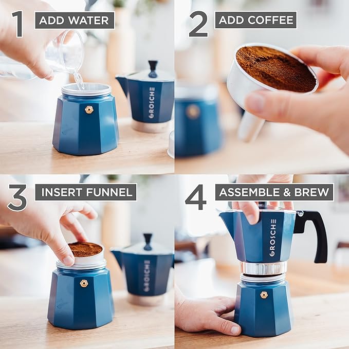GROSCHE Milano Stovetop Espresso Maker Moka Pot 3 espresso Cup - 5 oz, Blue -Moka Espresso Coffee Maker Stove top coffee maker Moka Italian espresso greca coffee maker brewer percolator