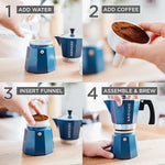 Load image into Gallery viewer, GROSCHE Milano Stovetop Espresso Maker Moka Pot 3 espresso Cup - 5 oz, Blue -Moka Espresso Coffee Maker Stove top coffee maker Moka Italian espresso greca coffee maker brewer percolator