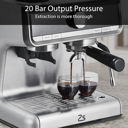 20 Bar Espresso Machine ，with Built-in Grinder & Milk Frother, Professional Stainless Steel Coffee Maker for Home, Café-Quality Latte & Cappuccino