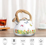 Load image into Gallery viewer, Tea Kettle, Toptier Teapot Whistling Kettle with Wood Pattern Handle Loud Whistle, Food Grade Stainless Steel Tea Pot for Stovetops Induction Water Kettle, 2.7-Quart Butterfly