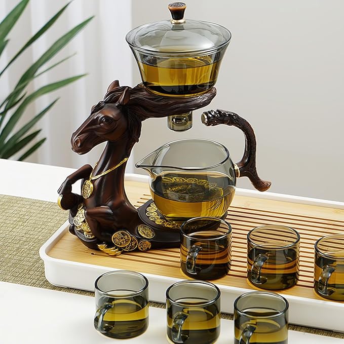 Semi Automatic Drip TeaPot, Lazy Kung Fu Glass Magnetic Tea Set, Heat Resistant Glass Magic Teapot Set, Suitable for home/office Reception Tea Set, Perfect for Holiday Gifts