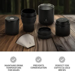 Load image into Gallery viewer, Nest Pour Over Coffee Kit | Coffee Maker for Camping | All-In-One Travel Pour Over | Transportable Dripper, Two 10oz Stainless Steel Travel Mugs | Compact Storage &amp; Adventure Ready | Black