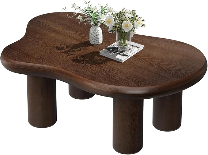 46" Retro Brown Cloud Coffee Table, Modern Round Edge Coffee Table with 4 Sturdy Support Legs and 2.67" Thick Tabletop,Easy Match for Living Room, Bedroom, Balcony,Patio