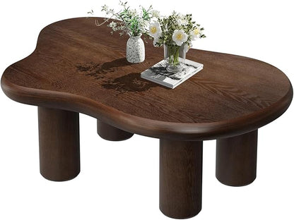46" Retro Brown Cloud Coffee Table, Modern Round Edge Coffee Table with 4 Sturdy Support Legs and 2.67" Thick Tabletop,Easy Match for Living Room, Bedroom, Balcony,Patio