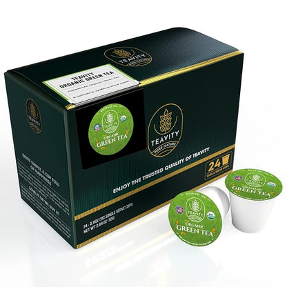 Organic Green Tea Pods for Keurig - Unsweetened Green Tea for K Cup Machines by Teavity (24 Tea Pods)