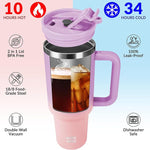 Load image into Gallery viewer, WETOWETO 40oz Tumbler with Handle | Insulated Stainless Steel Travel Mug | 34Hrs Cold &amp; 10Hrs Hot Retention | 100% Leakproof Lid &amp; Straw | Dishwasher Safe + Car Cup Holder Fit (Purple-Pink Gradient)