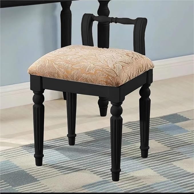 Vintage Solid Wood Vanity Chair - Compact Makeup Stool Accent Chair for Small Spaces Living Room