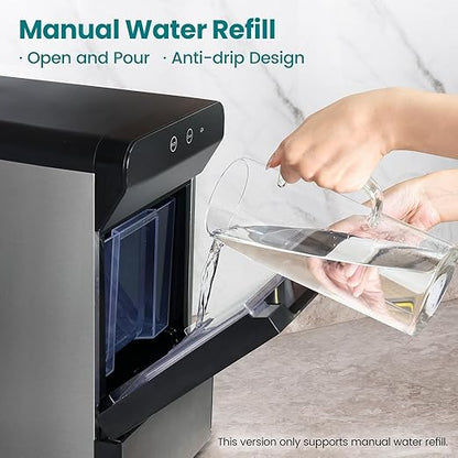 Gevi V2.0 Countertop Gemi Nugget Ice Maker | Self-Cleaning Pellet Ice Machine | Stainless Steel Housing |16.7''H Fits Perfectly Under Wall Cabinet | Silver with Viewing Window