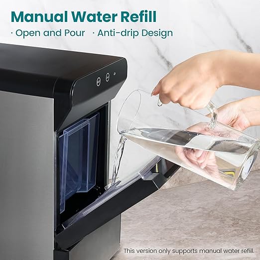 Gevi V2.0 Countertop Gemi Nugget Ice Maker | Self-Cleaning Pellet Ice Machine | Stainless Steel Housing |16.7''H Fits Perfectly Under Wall Cabinet | Silver with Viewing Window