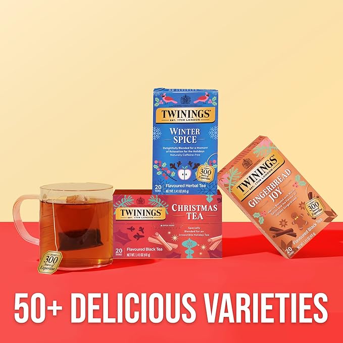 Twinings Gingerbread Joy Black Tea Individually Wrapped Bags, 20 Count (Pack of 1), Ginger & Cinnamon, Caffeinated, Enjoy Hot or Iced, 20 Teabags