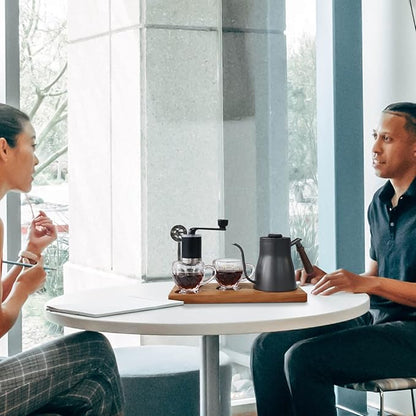 SOTECH Portable Coffee Maker Set Tea Set And Tray; Manual Grinder; Stainless Steel Scoop & 2 Glass Cups and Wooden Tray