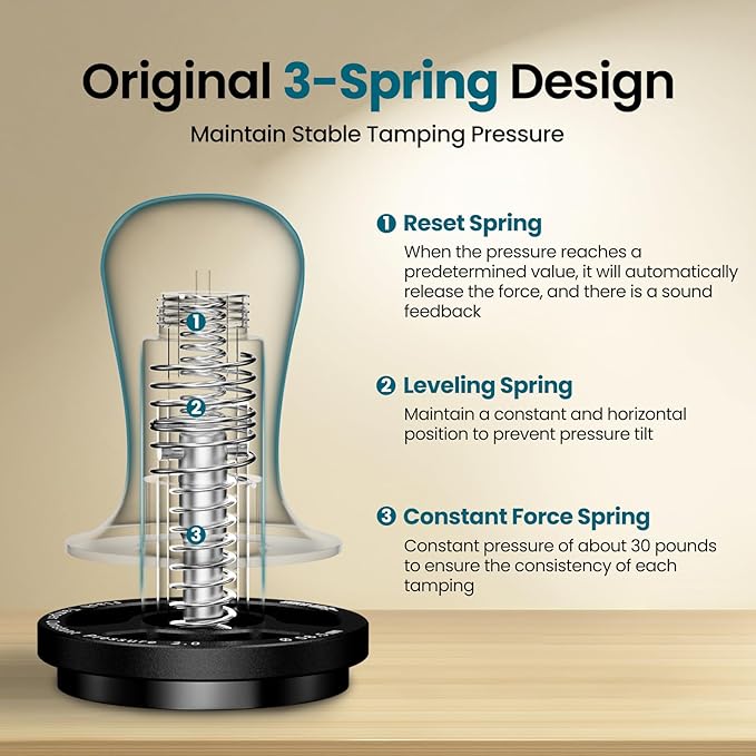 MHW-3BOMBER 58.5mm Espresso Coffee Tamper, 30lbs Constant Pressure Espresso Hand Tamper with Sound Feedback for Barista, Extra 15lbs Spring Loaded, Fit 58mm Portafilter, Astra Tamper, T7018-OS