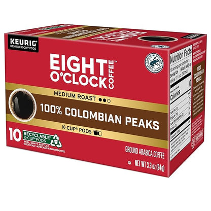 Eight O'Clock Coffee Colombian Peaks, Keurig Single Serve K-Cup Pods, Medium Roast, 60 Count (6 pack of 10)