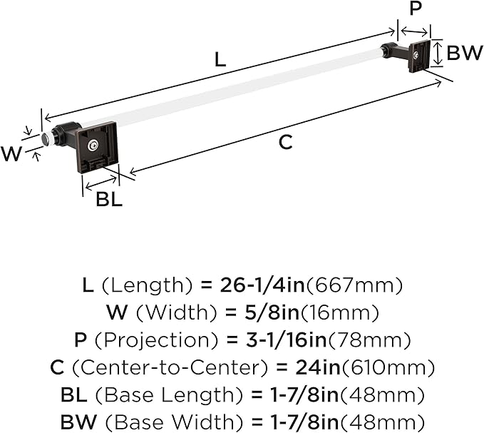 Amerock BH36064CORB | Clear/Oil-Rubbed Bronze Towel Bar | 24 in (610 mm) Towel Rack | Glacio | Bathroom Towel Holder | Bathroom Hardware | Bath Accessories