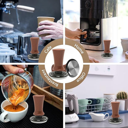 Espresso Coffee Tamper 58.35mm,Ebony Double Spring Coffee Tamper Spring Loaded,100% Stainless Steel Ripple Base,Constant 30lb,Compatible Coffee Machine Accessories (53.75mm)