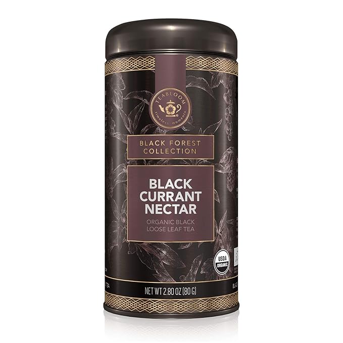 Teabloom Organic Black Tea, Black Currant Nectar Loose Leaf Tea, USDA Certified Organic, 2.80 Ounce Loose Leaf Tea Canister Makes 35-50 Cups