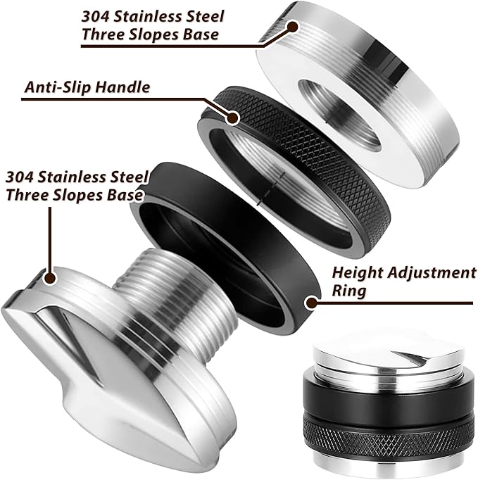 Premium Barista Espresso Tamper Set 53mm Aluminum and Stainless Steel (53mm, Aluminum Handle)