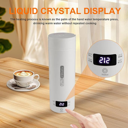 Travel Tea Kettle（110V）, Portable Electric Kettle, 316 Stainless Steel Premium Liner, 4-speed Temperature Adjustment with Auto Shut-off and Boil-Off Protection,White.