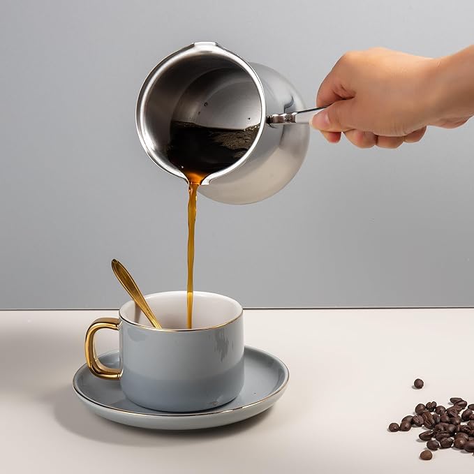 IMEEA Turkish Coffee Pot Arabic Coffee Pot Cezve Turkish Coffee Pot 18/10 Stainless Steel Greek Coffee Pot Briki Turkish Coffee Maker (16.9 Ounces)