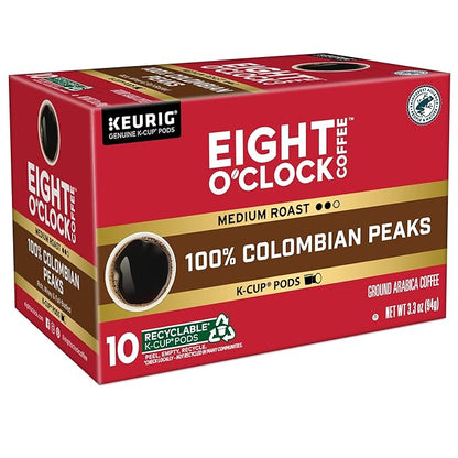 Eight O'Clock Coffee Colombian Peaks, Keurig Single Serve K-Cup Pods, Medium Roast, 60 Count (6 pack of 10)