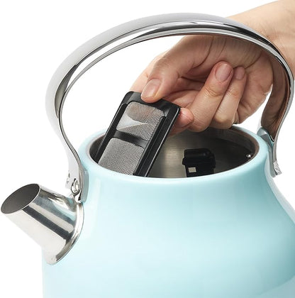 Haden Heritage 1.7 Liter Stainless Steel Electric Kettle, Hot Water Kettle with 360-Degree Base and Auto Shutoff, Turquoise & Chrome