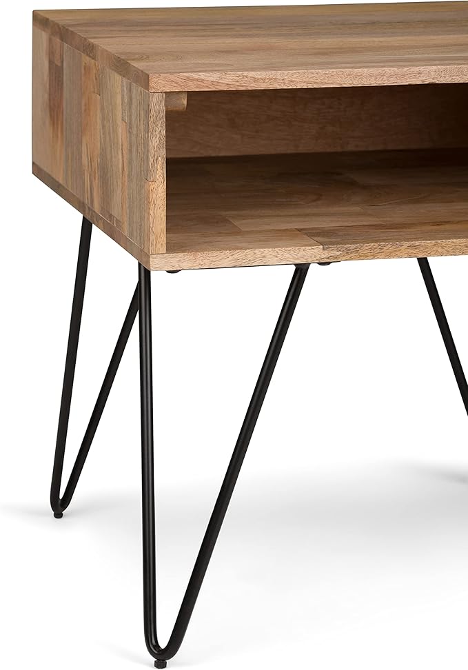 SIMPLIHOME Hunter SOLID MANGO WOOD and Metal 22 inch Wide Square Industrial End Side Table in Natural for the Living Room and Bedroom