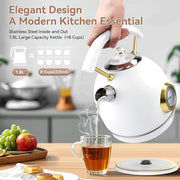 Rasonic Classic Retro Electric Kettle, 1.8L Stainless Steel, 1500W Fast Quiet Boiling, Temperature Gauge, LED Light, Auto Shut-Off, Home & Office Use - White and Champagne Gold