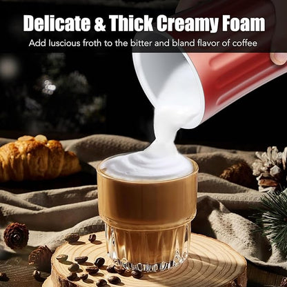 Milk Frother, Upgraded 4-in-1 Milk Frother and Steamer, Hot and Cold Foam Maker and Milk Warmer with Temperature Control & Auto Shut-Off, Frother for Coffee, Latte, Cappuccino, Matcha(Red)