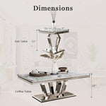 Load image into Gallery viewer, 2 Piece Living Room Table Set, Luxury Coffee Table Set with Gray Top &amp; Silver Diamond-Shaped Stainless Steel Frame, 1 Coffee Table + 1 End Table for Home Office