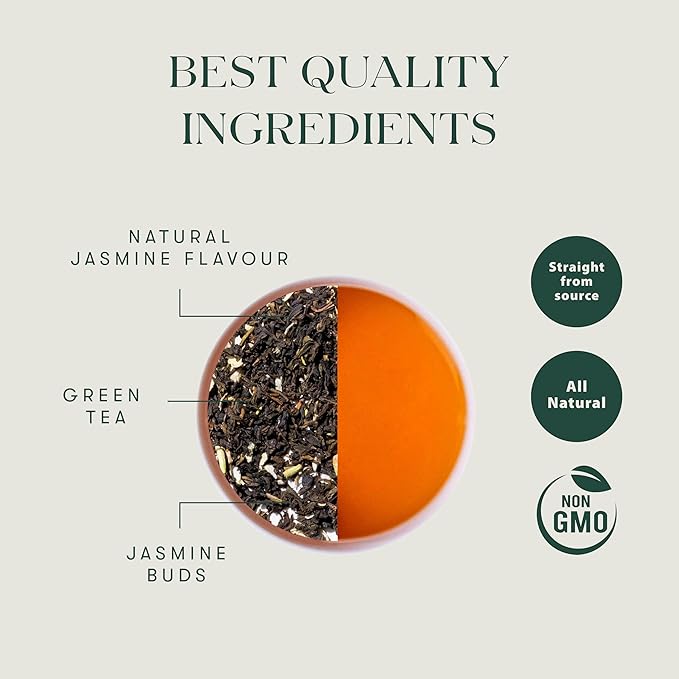 Luxmi Estates, Midnight Bloom, Organic Jasmine Tea (Loose Leaf 100g) Jasmine and Darjeeling Green Tea for Energy with no Jitters, Natural Aid Relieve Stress, Improved Mental Clarity and Immunity