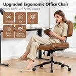 Load image into Gallery viewer, Armless Office Chair with Wheels, Adjustable Height Desk Chair Leather Swivel Computer Chair, Modern Walnut Office Side Chair for Meeting Room Office, Brown